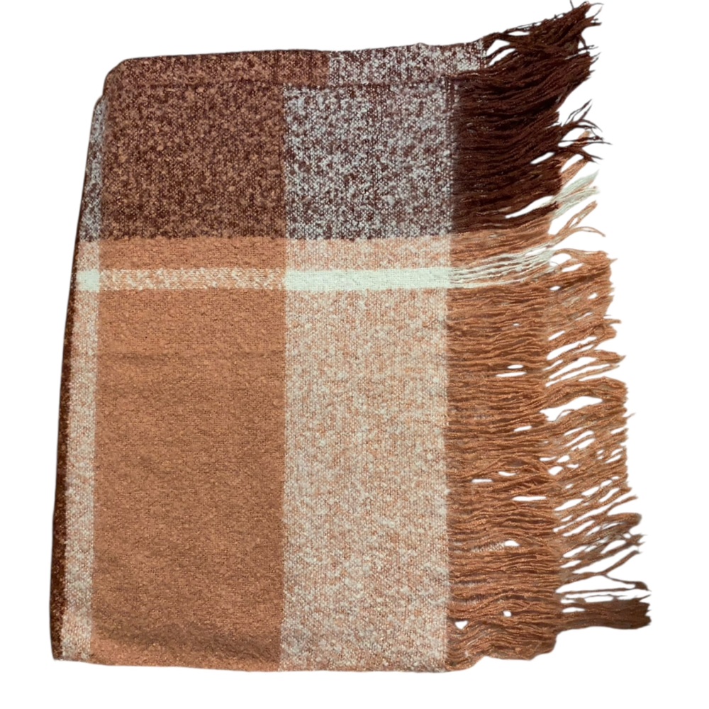 Cozy Large Scarf Wrap in Pink Blush Hues with Fringe - Picture 5 of 9